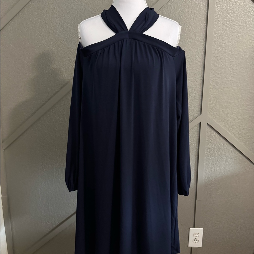 Michael Kors Navy Cold Shoulder Long Sleeve Dress